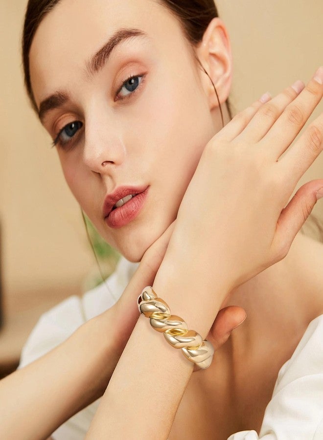 NICEIGHT 18K Gold Plated Chunky Bangle Bracelets for Women - Wide Cuff Bangle Bracelet Hammered Minimalist Thick Gold Wrist Wrap Bracelets - Image 3